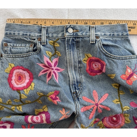 Vtg Levis 505 Jeans Floral Embroidered Reworked Cottage Boho Y2K Upcycled OOAK - Picture 16 of 16